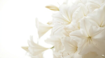 Elegant White Gladiolus Flowers in Soft Focus A Delicate Floral Arrangement on White