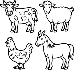 Fototapeta premium Farm animals cow sheep chicken horse vector