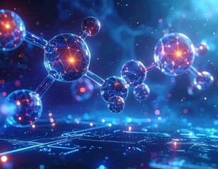 A vibrant molecular structure with glowing nodes and connections