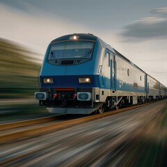 Naklejka premium High Speed Blue Diesel Locomotive in Motion