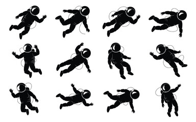 Vector art of set of astronaut silhouette in different poses © Shovon