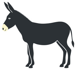 Fototapeta premium Silhouette of a donkey standing, side view, simple illustration of animal.