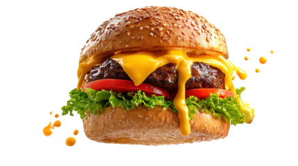fresh tasty burger isolated on transparent background