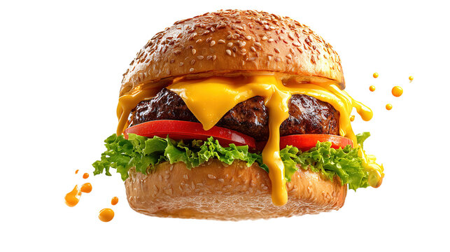 fresh tasty burger isolated on transparent background