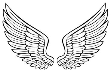 Obraz premium Stylized Angel Wings Vector Icon Black and White Graphic Illustration