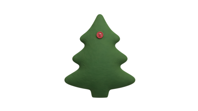 Green Christmas tree ornament with red button detail isolated on a transparent background holiday