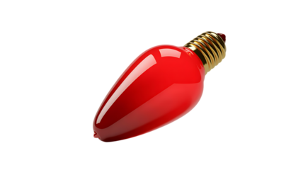 Shiny red Christmas light bulb with gold base isolated on a transparent background red light bulb