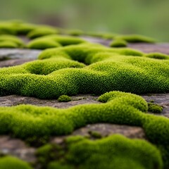 Lush Green Moss Growing on Rocks in a Forest.