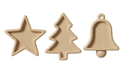 Wooden star Christmas tree and bell ornaments isolated on a transparent background image