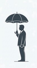 Man in a suit holding an umbrella, silhouette illustration.
