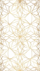 Golden Outlines Flower Pattern, Elegant Floral Ornament, White Background, Line Art