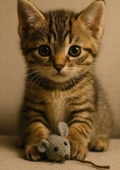 Obraz premium Adorable kitten with toy mouse