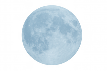 Full blue moon with visible craters on transparent background, symbolizing space, astronomy, and celestial events