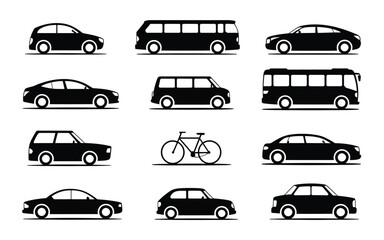 Obraz premium Vector art of various vehicle silhouette vector illustration