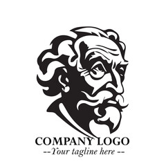 Classic Old Man Logo Symbol in Black on White Background with Vintage and Minimalist Design