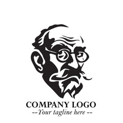 Classic Old Man Logo Symbol in Black on White Background with Vintage and Minimalist Design