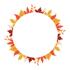 Floral autumn leaves frame. Fallen autumn leaves with blank space. Vector illustration
