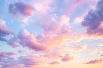 Obraz premium Romantic Sky Sunset Cloudscape Filled with Pink, Purple and Pastel Shades of Dreamy Sky