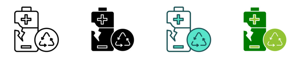 Battery Recycling  Icon Set Multiple Style Collection

