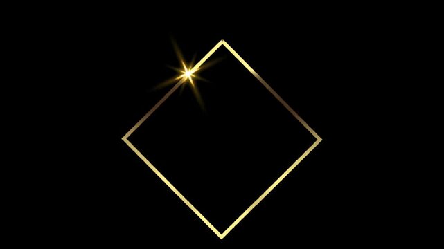 A golden rhombus frame with a sparkling starburst effect on a black background, exuding luxury and elegance