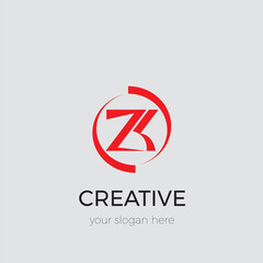 ZK initials logo, minimalist abstract letters in a frame.
