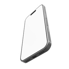 Realistic smartphone mockup with silver frame, smartphones with device screen frame isolated on transparent background.