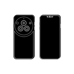 Black fill vector silhouette of a modern smartphone with triple camera system, emphasizing bold contrast and clean geometric design.