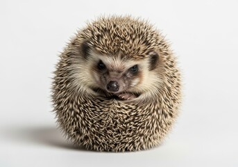 Obraz premium A small hedgehog curled up isolated on white background