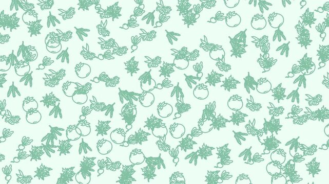 Delicate Green Pattern Featuring Vegetables Leaves And Bees