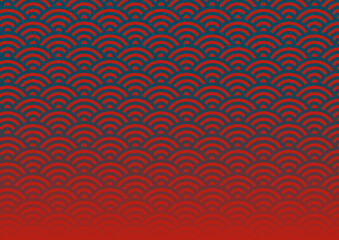 青と赤のグラデーション和柄背景（青海波）