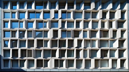 Fototapeta premium Abstract geometric facade of a contemporary art museum, interplay of light and shadow, polished metallic surfaces, eye-level perspective