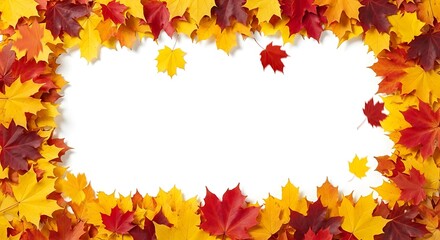 Obraz premium Illustration of autumn leaves frame isolated on white background, colorful maple foliage