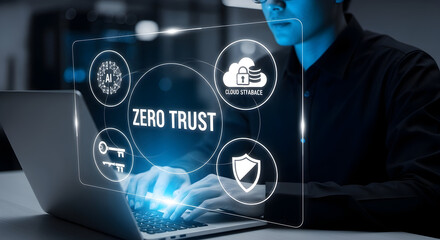 Modern professional implementing zero trust security on laptop for business