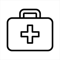 Simple outline icon of a first aid kit with a prominent white cross symbol on a clean white background
