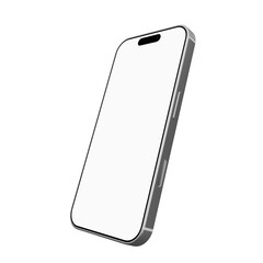 Realistic smartphone mockup with silver frame on transparent background, smartphones isolated and device screen frame.