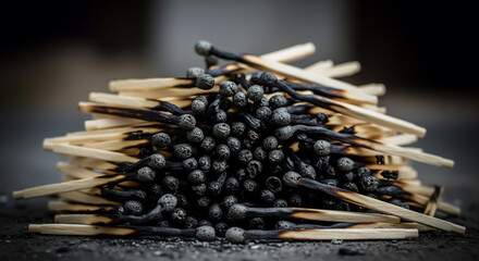 Symbol of Depletion and Burnout – Burnt Out Matches Pile