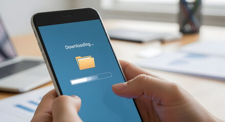 Mobile user experiencing fast file download on smartphone screen