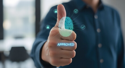Secure digital approval with biometric fingerprint authentication and thumbs up