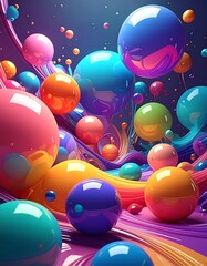 An assortment of glossy, vibrantly colored spheres, swirls, and specks