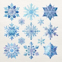 A Beautiful Collection of Unique Snowflakes Illustrated in Various Shades of Blue and Intricate Patterns Capturing the Essence of Winter's Beauty