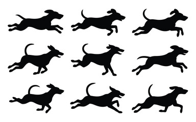 Vector art of silhouette of running dogs, vector illustration