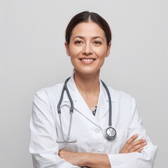 Doctor wearing white coat and stethoscope isolated on white background