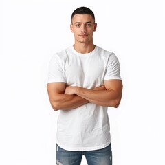 Confident young man crossing arms isolated on pure white background