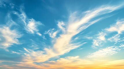 Obraz premium Stunning Blue Sky with Cirrus Clouds at Sunset, Gradient Colors and Brightness