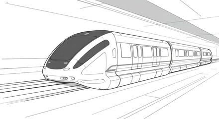 Sleek, modern bullet train speeds through a tunnel with dynamic lines suggesting rapid motion and advanced transportation technology