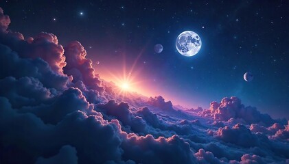 Ethereal Moonlight Bathes a Star-Studded Universe A Dreamy, Otherworldly Landscape Perfect for Fantasy, Sci-Fi, and Cosmic Art Projects