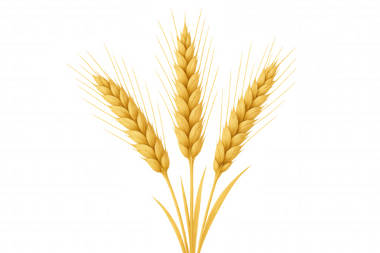 Golden wheat ears growing, cereal grain harvest, agriculture and food production concept with transparent background
