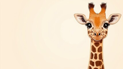 Close Up Illustration of a Cute Giraffe's Head and Neck Against a Beige Background