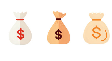 Money Bags Financial Wealth and Fortune Icons for Savings and Investment Concepts