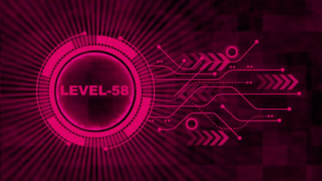Level-58 text glowing animation with technology background. Level-58 text glowing animation. technology abstract background of animation concepts. 4k video motion graphic animation.	